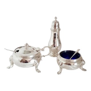 Antique Sterling Silver Cruets, London, 1930s, Set of 3 For Sale