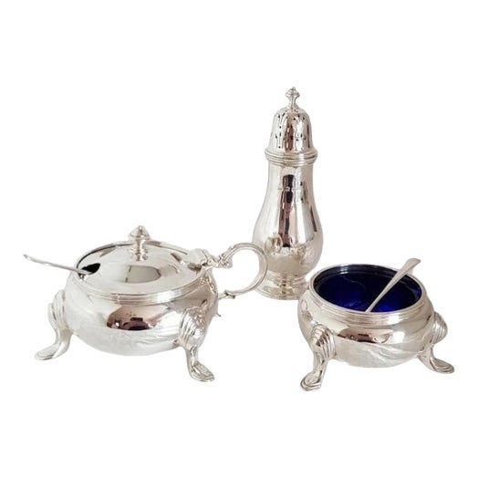 Antique Sterling Silver Cruets, London, 1930s, Set of 3 For Sale