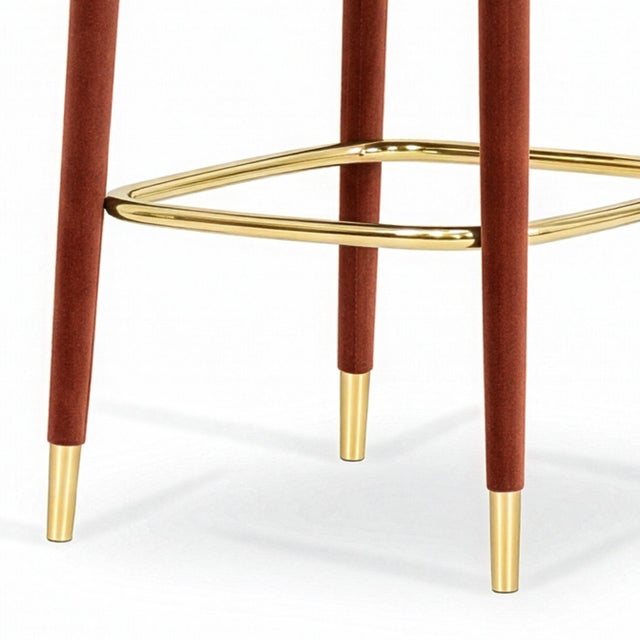 Metal Figueroa Bar Stool in Crimson Red Velvet from Insidherland For Sale - Image 7 of 8