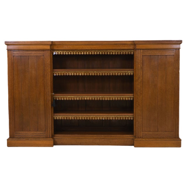 Golden Oak Inverted Breakfront Enclosed & Open Bookcase, 1890s For Sale