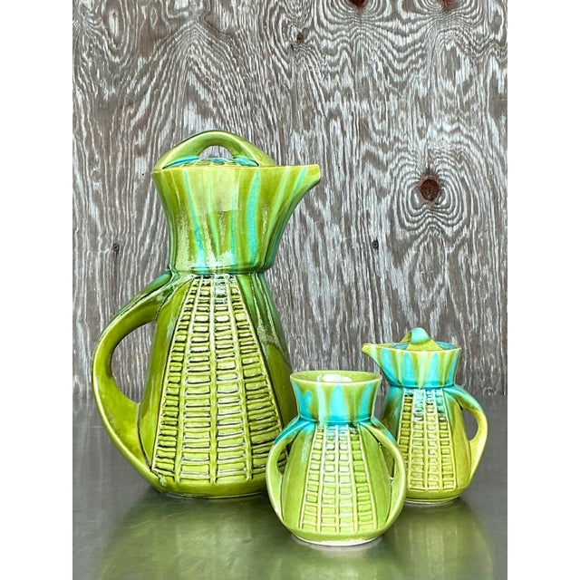 Mid-Century Modern Vintage Mid-Century Modern Marcia of California Glazed Ceramic Coffee Service- 3 Pieces For Sale - Image 3 of 12