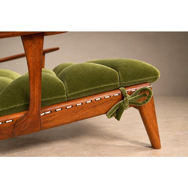 Brazilian Modern Chaise Lounge in Caviúna and Moss-Olive Velvet by Pierre Weckx, 1950s For Sale - Image 18 of 18