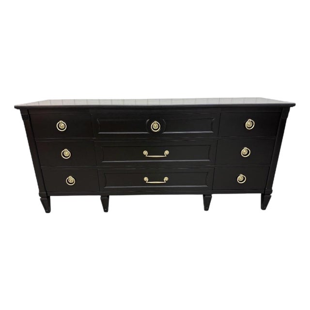 Vintage Henredon Italian Style Black 9-Drawer Dresser For Sale