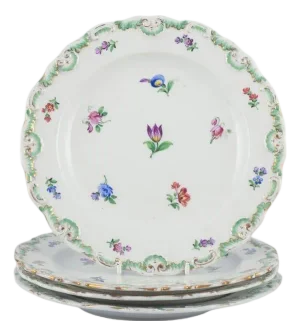 19th Century Antique Porcelain Plates, Meissen, Germany, Set of 4