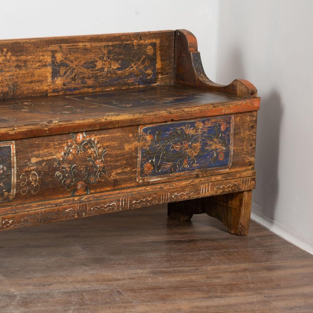 Original Hand Painted Long Pine Bench Dated 1933 For Sale - Image 9 of 9