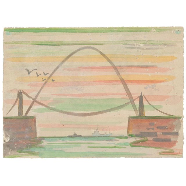 ''Marine Landscape'' is an original drawing in watercolor on paper, realized by Jean Delpech (1916-1988). The state of...