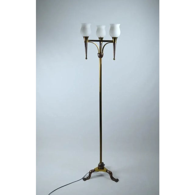 French Floor Lamp with Three Lights in Bronze and Brass, 1950s For Sale - Image 9 of 9