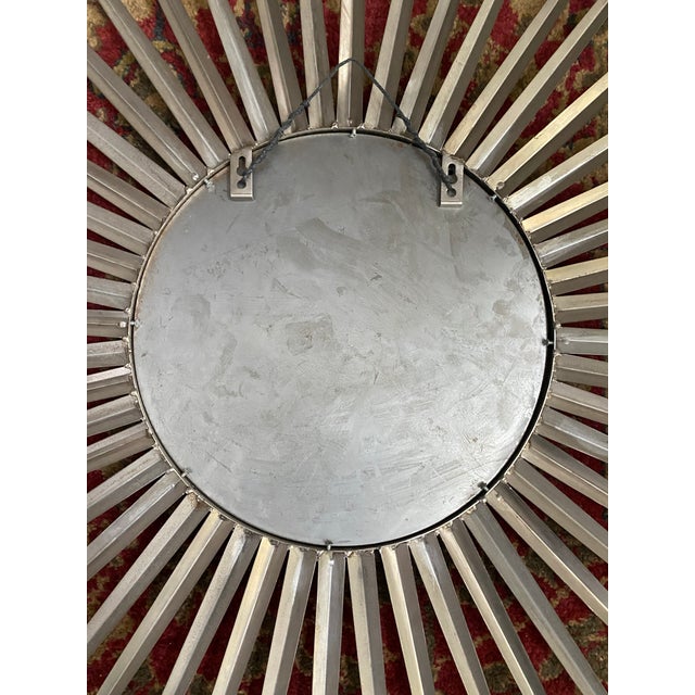 Silver Large Silver Metal Sunburst Mirror For Sale - Image 8 of 9