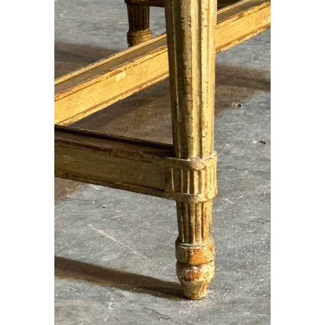 This is a charming French coffee table, having original shabby chic paint to the base and superb original veined marble...