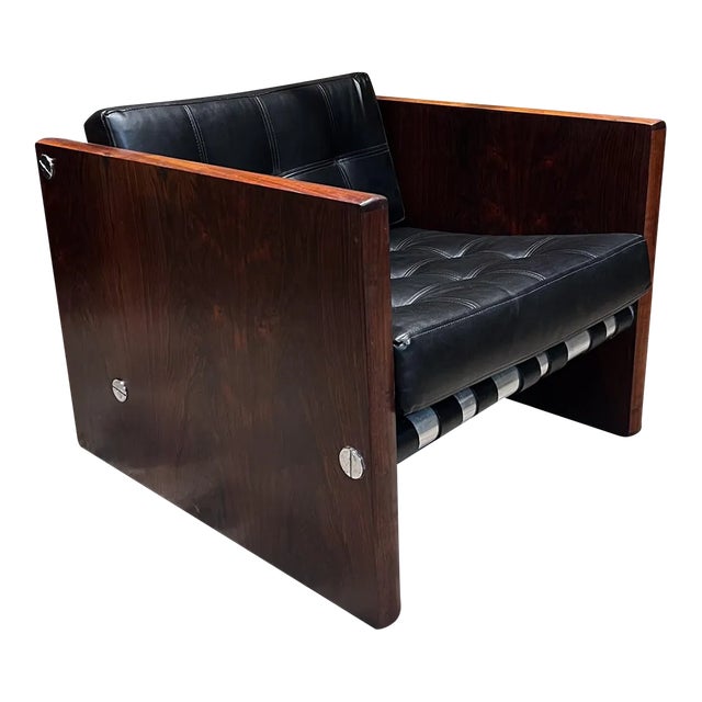 1960s Modern Rosewood Leather Club Chair Brazilian Style of Sergio Rodrigues For Sale