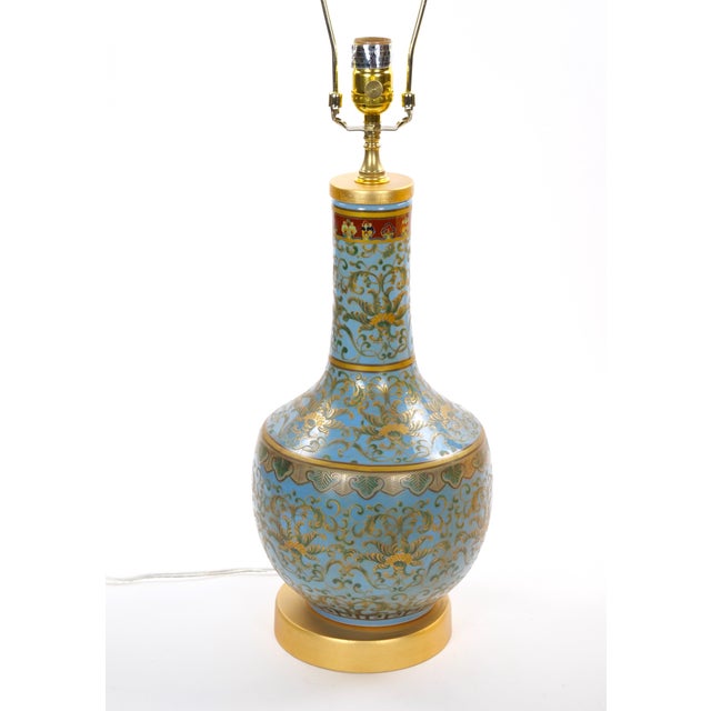 Mid-Century Modern Italian Blue Tapestry-Design Porcelain Table Lamps – Pair For Sale In New York - Image 6 of 11