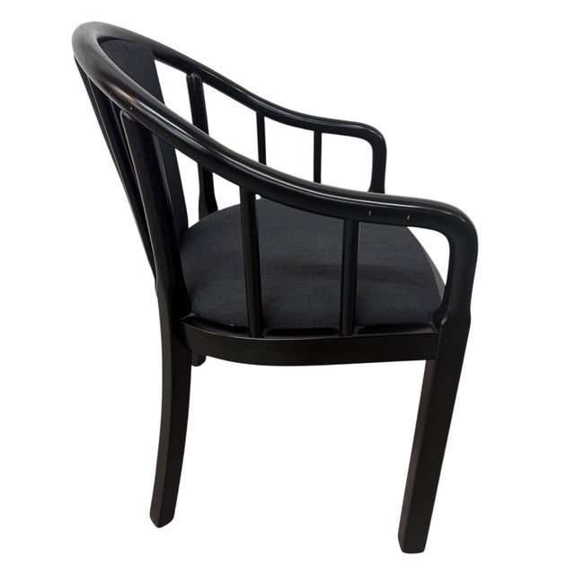 Textile Vintage Italian Modern Black Lacquered Dining Chairs - Set of 8 For Sale - Image 7 of 9
