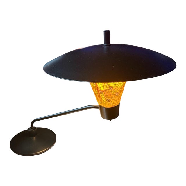 Vintage Mid-Century Modern Flying Saucer Desk Lamp With Fiberglass Shade For Sale