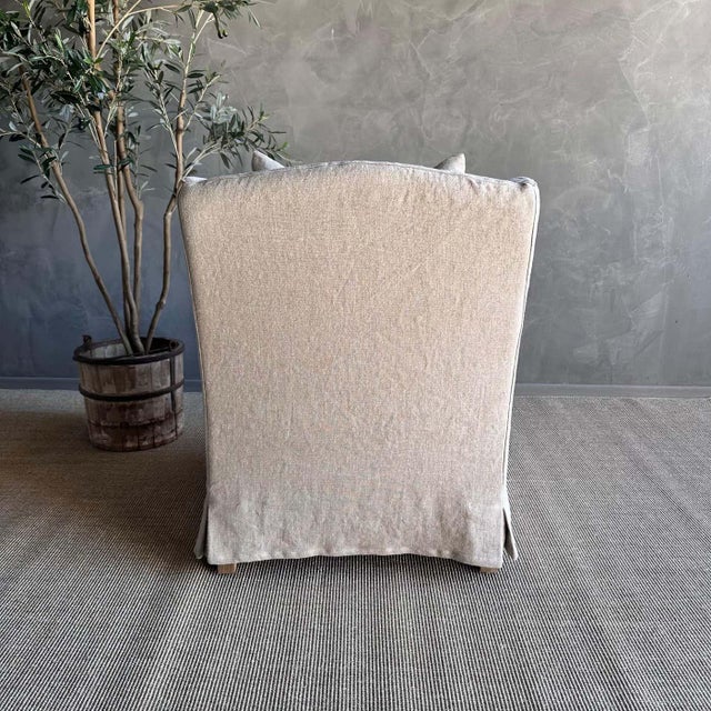 Textile Papillion Pure Linen Slip Covered Wing Back Style Chair For Sale - Image 7 of 8