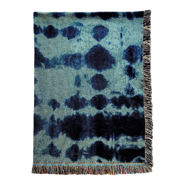 Rousseau Jade Inkblot Abstract Pattern Fringed Throw Blanket For Sale
