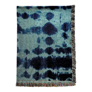 Rousseau Jade Inkblot Abstract Pattern Fringed Throw Blanket