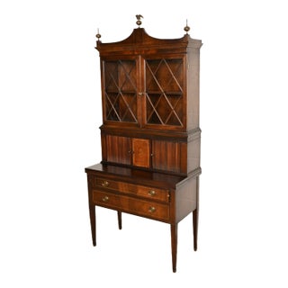 Imperial Furniture Federal Inlaid Mahogany Secretary Desk With Bookcase Hutch, Circa 1940s For Sale
