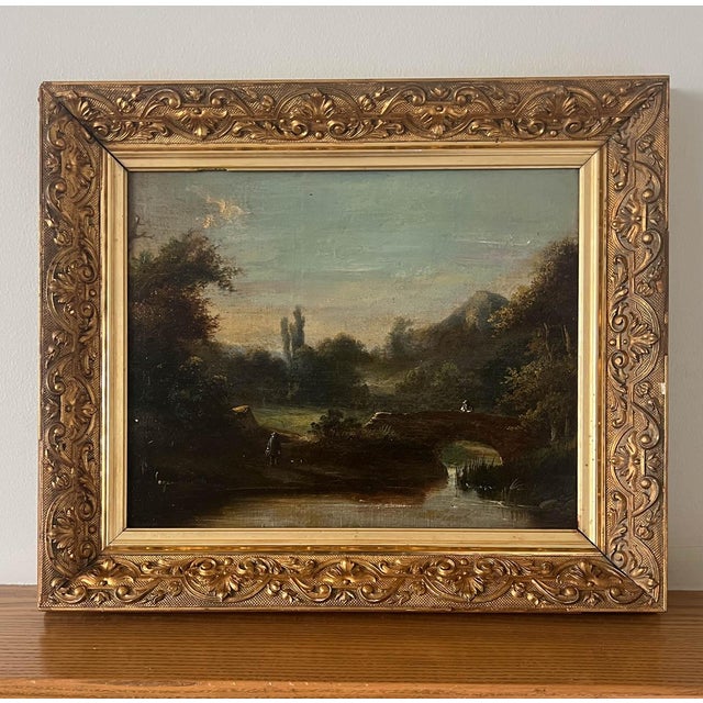 19th C. Parisian Landscape Oil Painting, Gesso Frame For Sale - Image 9 of 9