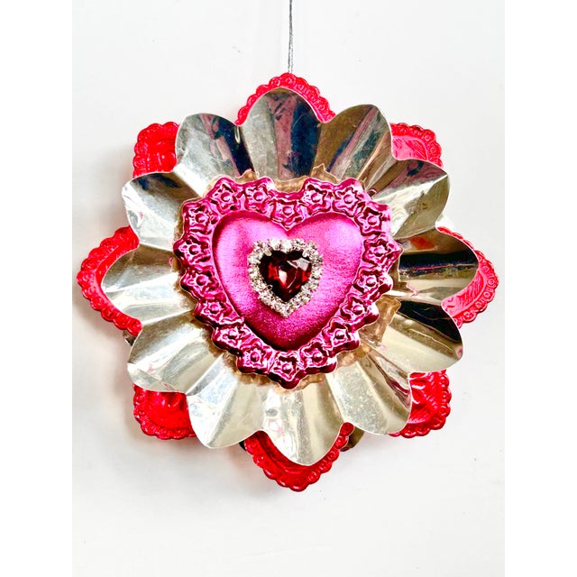 2020s Valentine Ornament With Antique Dresdens & Vintage Light Reflectors V6 For Sale - Image 5 of 5