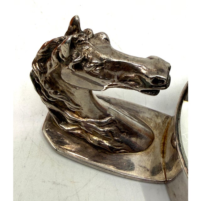 1960’s Hermes Paris Silver Plated Horse Equestrian Magnifying Paperweight W/Box For Sale - Image 4 of 14