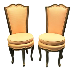 Antique French Boudoir Chairs With Heart Shaped High Back- a Pair