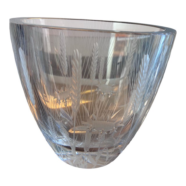 Early 20th Century Oval 4” Vase by Swedish Artist Lars Kjellander Numbered and Signed. Engraved With Thistle and Wheat Sheafs For Sale