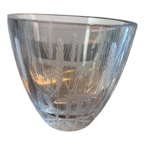 Early 20th Century Oval 4” Vase by Swedish Artist Lars Kjellander Numbered and Signed. Engraved With Thistle and Wheat Sheafs