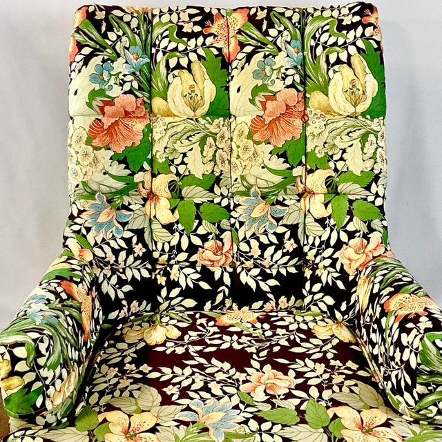 Wood Vintage English Boho Chic Arts & Crafts Drexel Botanical Chintz Flora Lounge Chair, Reupholstered. For Sale - Image 7 of 12