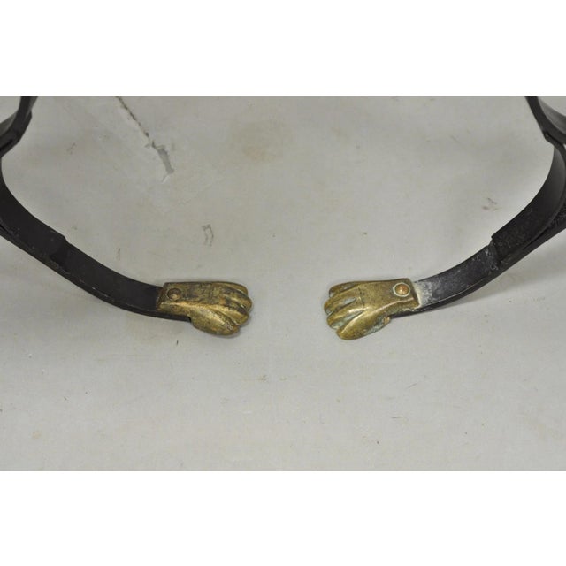 Black Mid 20th Century Italian Regency Round Marble Top Wrought Iron Brass Swan Low Drink Table - Pair For Sale - Image 8 of 16