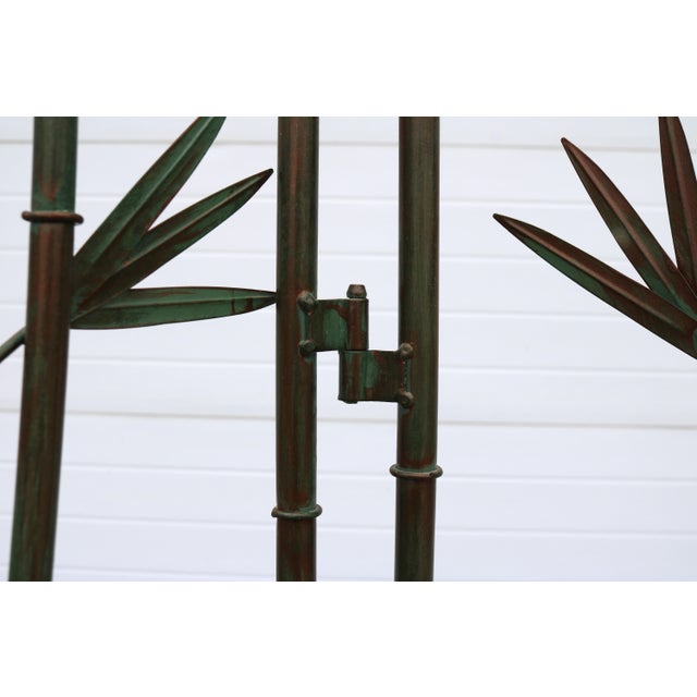 Beautiful painted copper and green metal 3 panel screen with a bamboo leaf design. I love the texture this piece gives to...