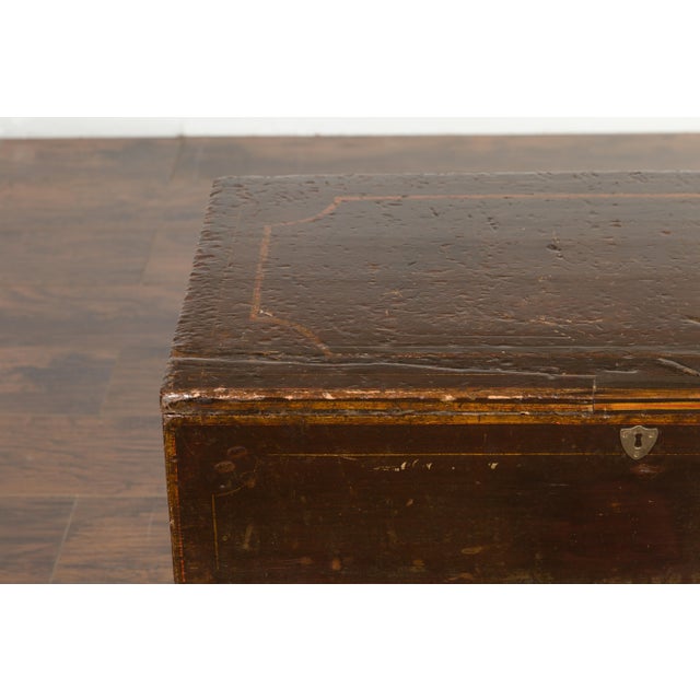 English 19th Century Painted Wood Box Mounted on a Newer Custom Stand For Sale - Image 9 of 12