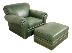 Century Furniture Art Deco Studded Leather Lounge Chair With Ottoman