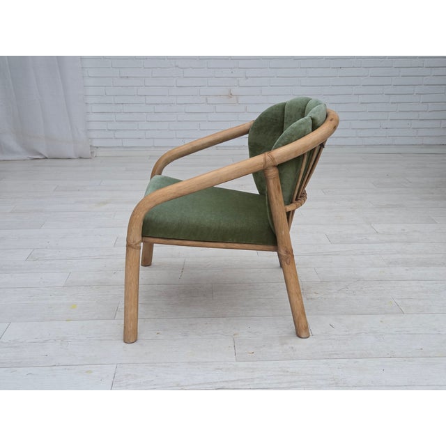 Scandinavian Lounge Chairs in Green Furniture Velour and Rattan, 1970s, Set of 2 For Sale - Image 15 of 18