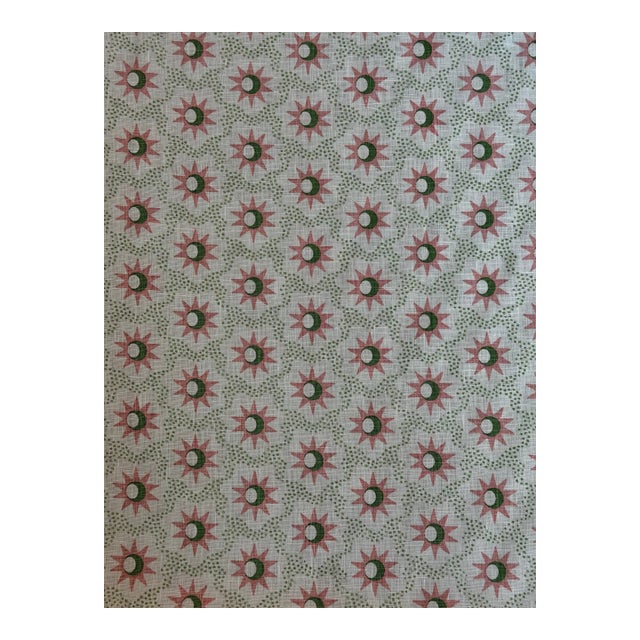Schumacher 181940 Lucie Pink and Green Fabric Linen 5 Yards For Sale