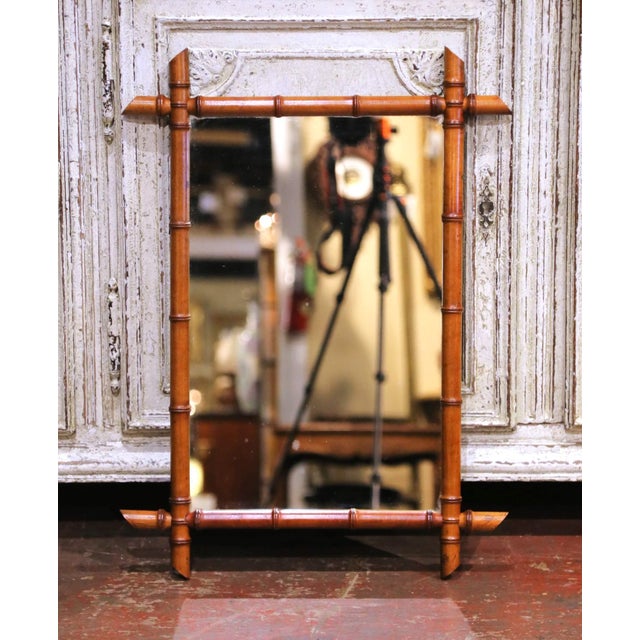 Early 20th Century Early 20th Century French Faux Bamboo Walnut Wall Mirror For Sale - Image 5 of 6