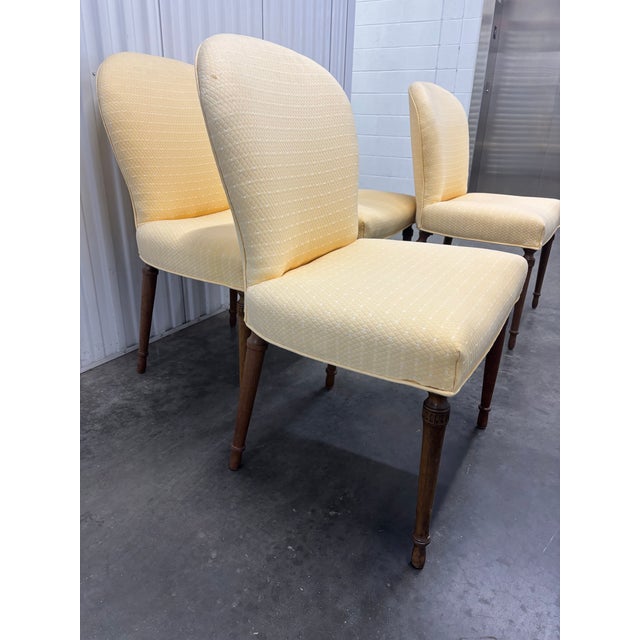 Wood Elegant Set of 4 Vintage Yellow Upholstered Game/ Dining Chairs For Sale - Image 7 of 15