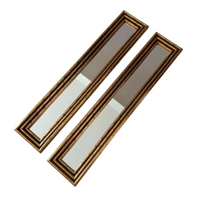 Chinoiserie Pair of Vintage Hollywood Regency Bamboo Gilt Gold Accent Mirrors For Sale - Image 3 of 8