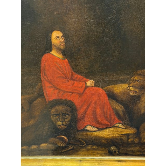 English 19th Century Biblical Mythology Oil Painting Daniel in the Lions' Den Attributed to Isaac Findler, Signed & Dated 1881 For Sale - Image 3 of 18