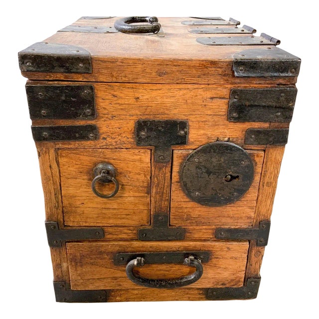 Antique Japanese Iron Mounted Tansu Suzuribako Wood Box