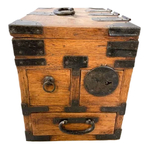 Antique Japanese Iron Mounted Tansu Suzuribako Wood Box