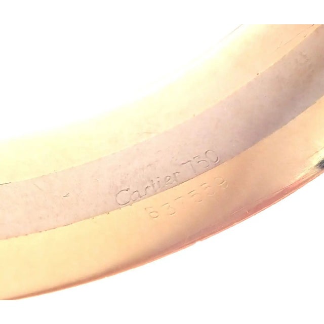 Late 20th Century Cartier Double C Diamond Tri-Color Gold Trinity Cuff Bangle Bracelet For Sale In Philadelphia - Image 6 of 7