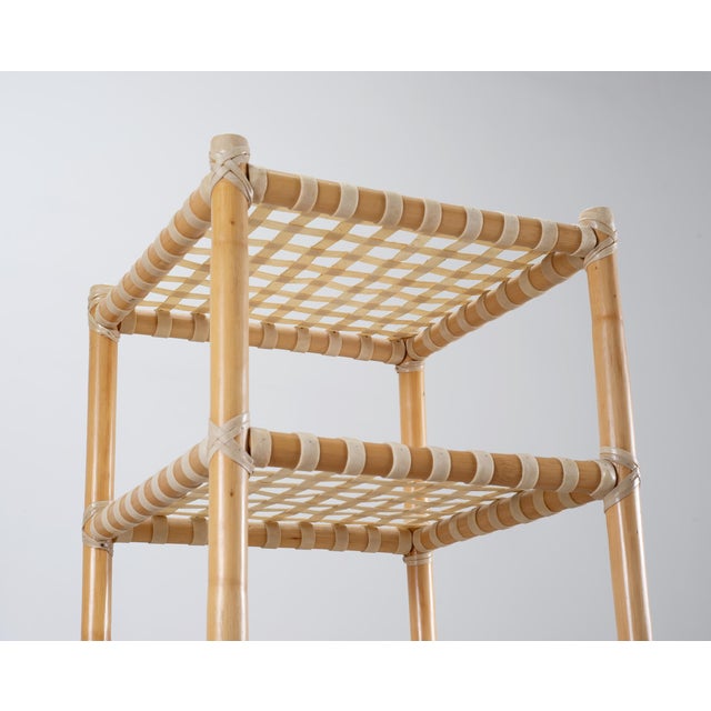 McGuire Antalya Leather Four-Tier Rattan Étagère Plant Stand For Sale - Image 13 of 18