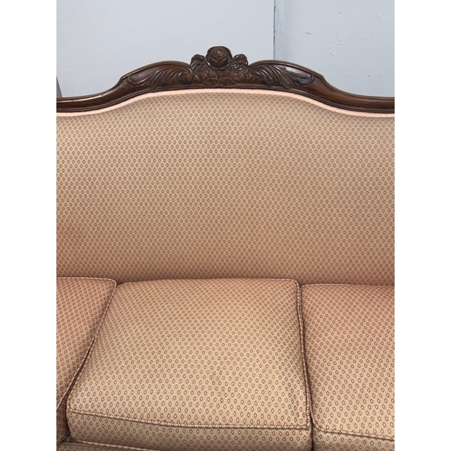 Peach French Louis XV Style Carved Wood Canapé Sofa, Antique For Sale - Image 8 of 12