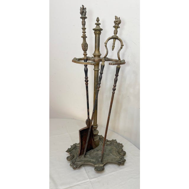 Victorian Antique Ornate 19th Century Gilt Bronze Brass Fireplace Tool Tongs Shover Set For Sale - Image 3 of 12