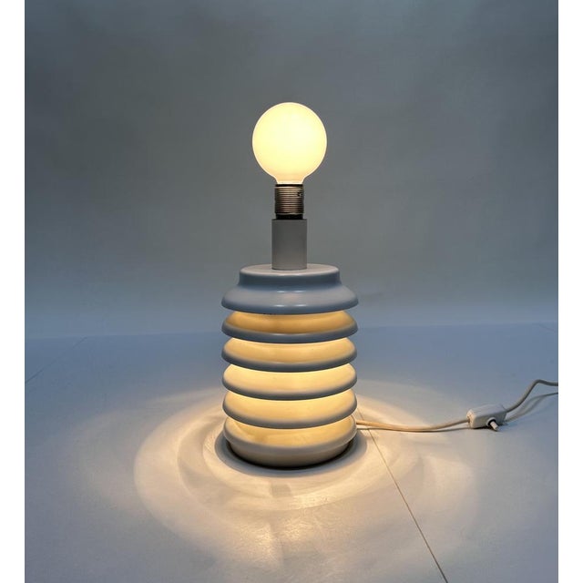 Scandinavian Sculptural Table Lamp in Slatted Metal with Illuminated Base, Denmark, 1960s For Sale - Image 17 of 18