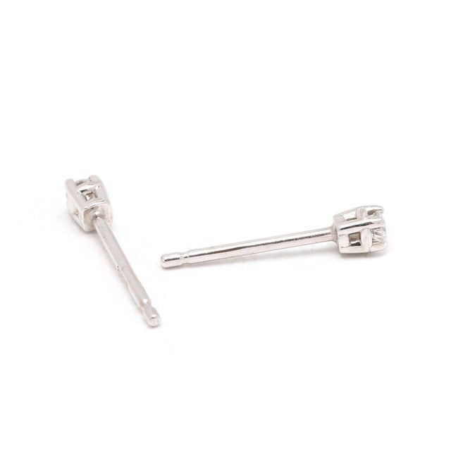 Modern Dainty Tiny Diamond Studs, 14k White Gold, Width 2.3 Mm, Pair For Sale - Image 3 of 5