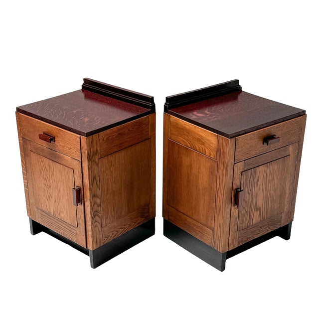 Art Deco Modernist Oak Nightstands or Bedside Tables, 1920s, Set of 2 For Sale - Image 6 of 14