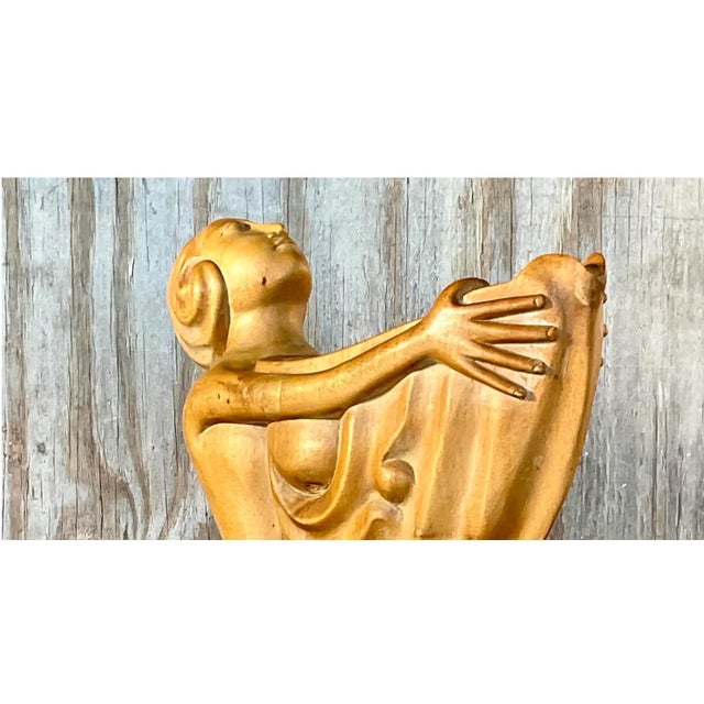 Vintage Boho Hand Carved Wooden Lady With Nautilus For Sale - Image 12 of 12