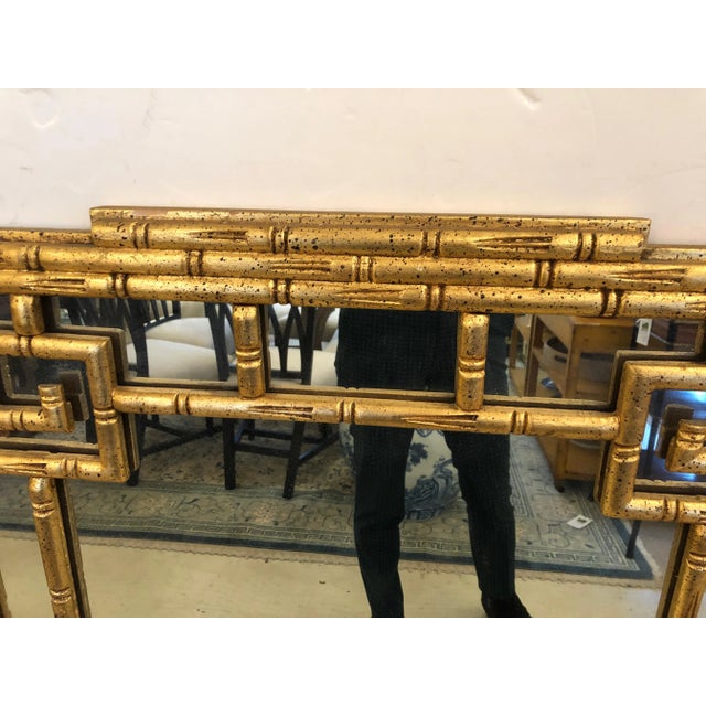 1960s Giltwood Greek Key Faux Bamboo Wall Mirror For Sale - Image 4 of 8