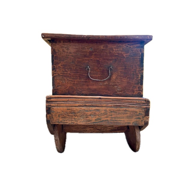 Wood Antique Storage Chest With Wheels For Sale - Image 7 of 9